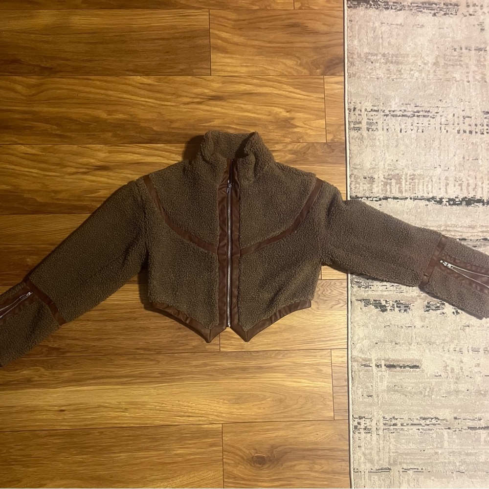 Brown Cropped Sherpa Jacket